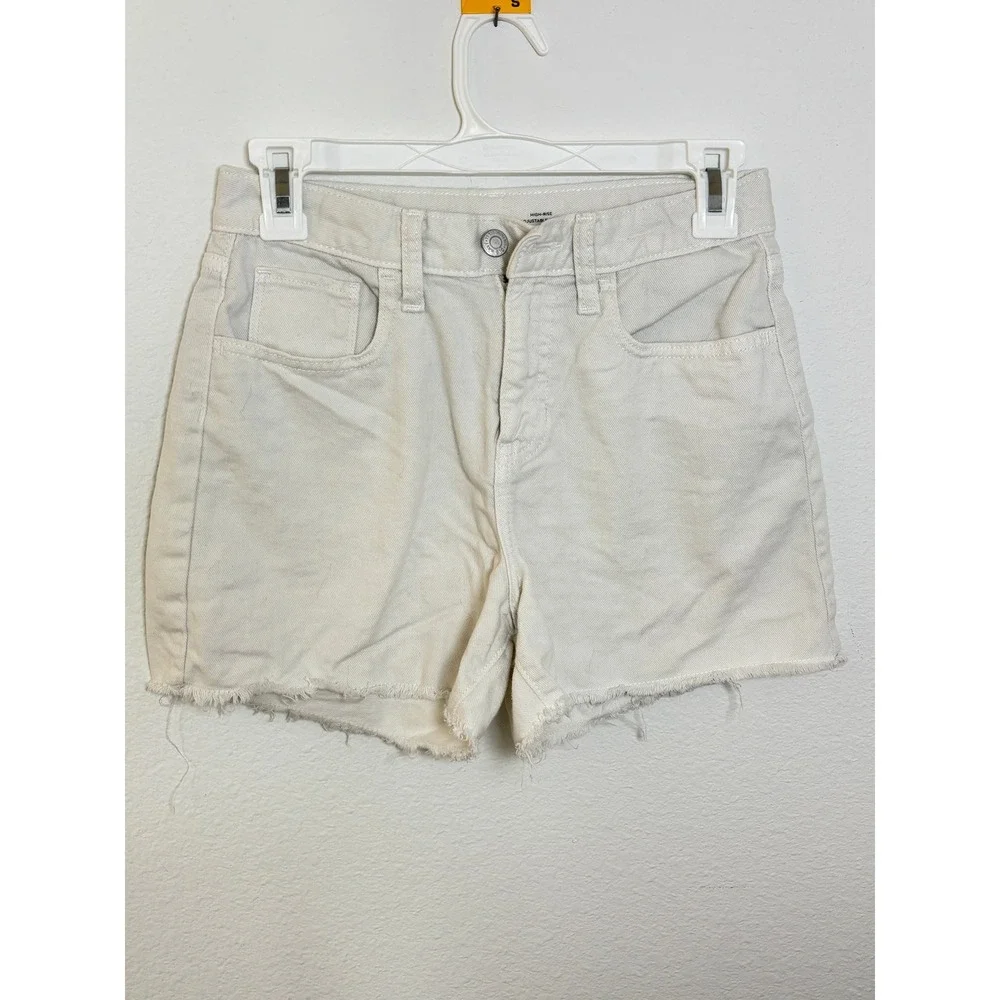 Old Navy Girls 14 High Rise Adjustable Waist Cream Denim Shorts Frayed Hem